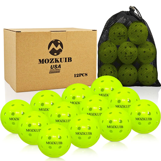 MOZKUIB Pickleball Balls 40 Holes Pickleballs High Bounce True Flight Practice Pickle Ball Crack-Resistant USAPA Approved 12 Pack Pickle Balls with Pickleballs Bag(Green)