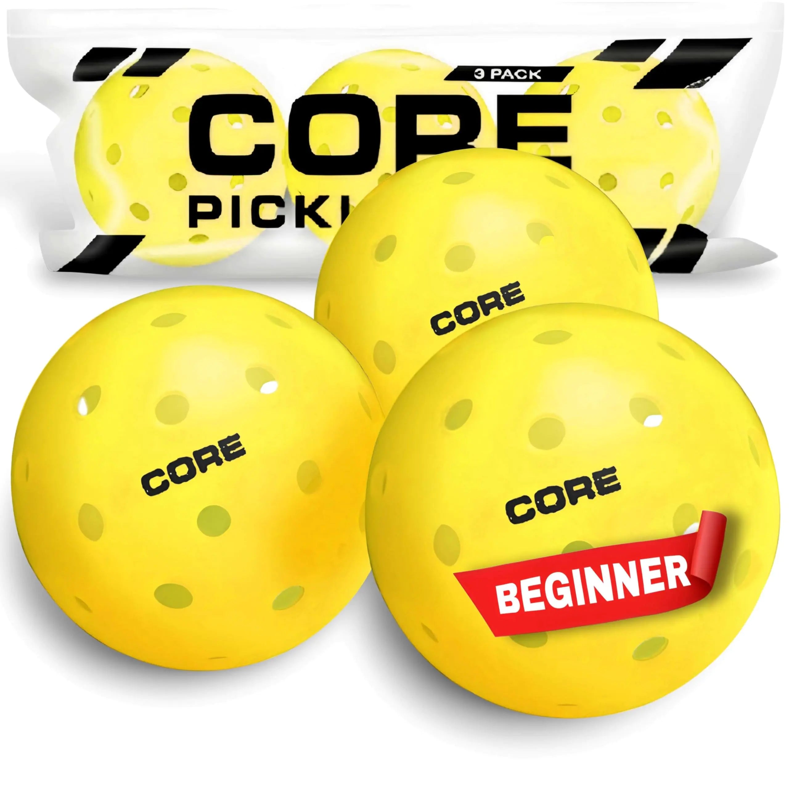 CORE Crack-Resistant Outdoor Pickleball Balls - Set of 4-50 Balls with 40 Holes - USAPA Approved - Durable Pickle Balls for Aggressive Play - Pickleballs for Outdoor Play(3 PackYellow)