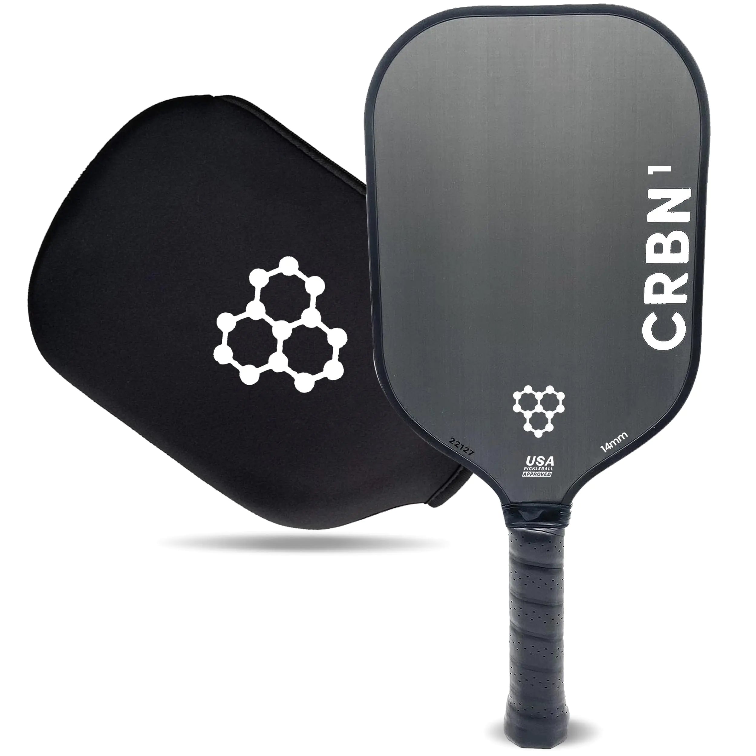 CRBN1 Pickleball Paddle - USAPA Approved Carbon Fiber Pickleball Paddle with Included Paddle Cover(White Logo 14mm Thick)
