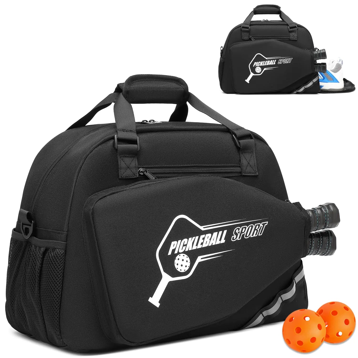 SunsetPlay Deluxe Pickleball Tote with Ventilated Shoe Space - Black