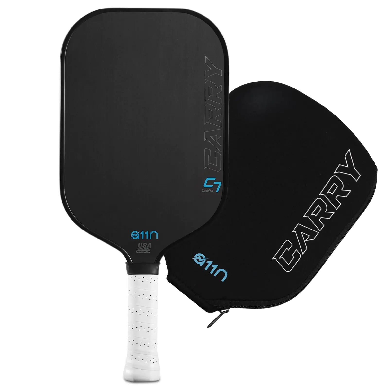 A11N Carry C7 14mm Pickleball Paddle with Paddle Cover Raw Carbon Fiber Surface with High Grit & Spin Minimalistic Style Pickleball Paddle with Elongated Shape USA Pickleball Approved