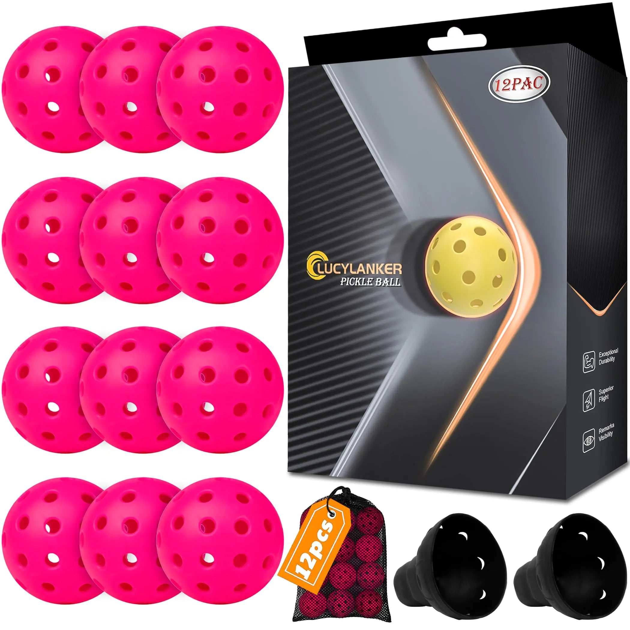 LUCYLANKER Outdoor Pickleball Balls 40 Holes Pickleballs for Sport Outdoor Play High Bounce & Durable Pickleball Balls Outside for All Style Pickleball Paddle & Court (Pink 12 Pack)