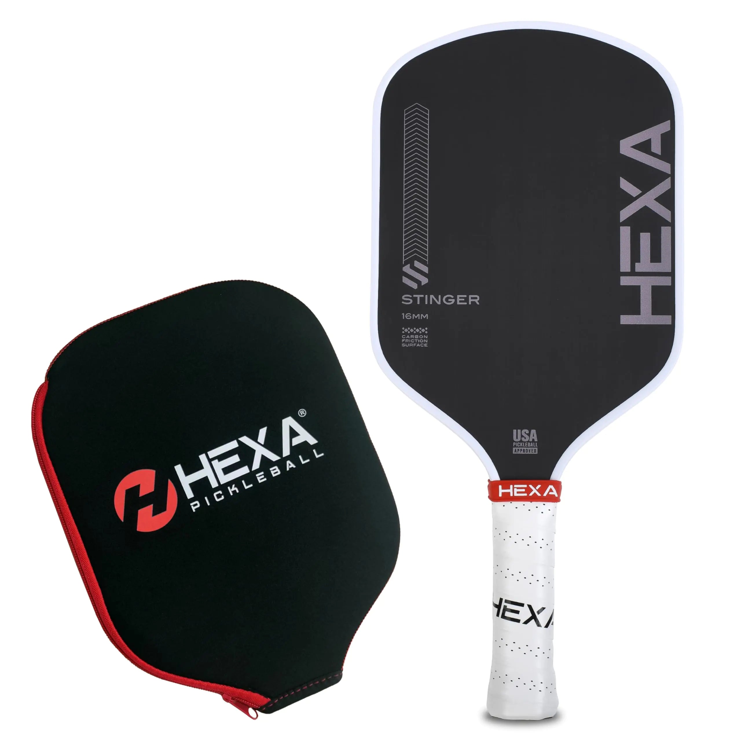 Hexa Stinger Pickleball Paddle | USAPA Approved Pickleball Paddle | Raw Carbon Fiber Pickleball Paddle w/Carbon Friction Surface for Ultimate Spin & Consistency - Includes Paddle Cover (White)