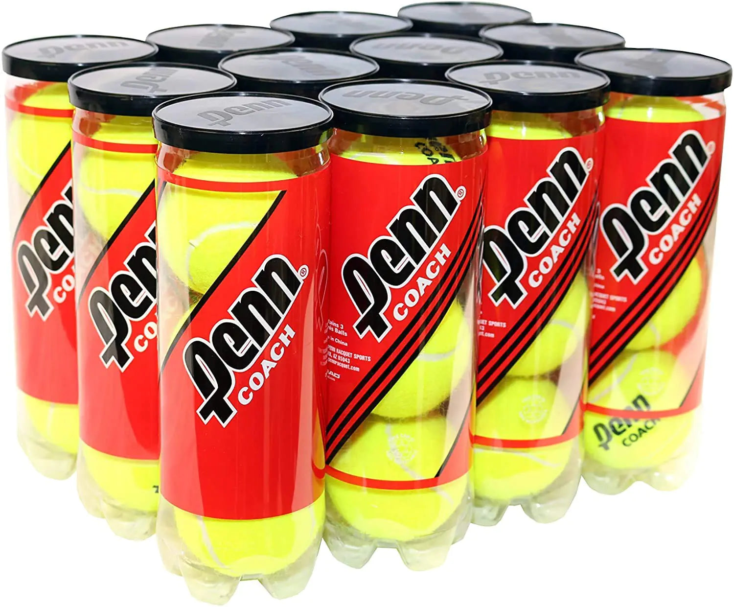 Penn Coach Pressurized Tennis Balls - Regular Duty Felt Practice & Training Tennis Balls - 12 Cans 36 Balls
